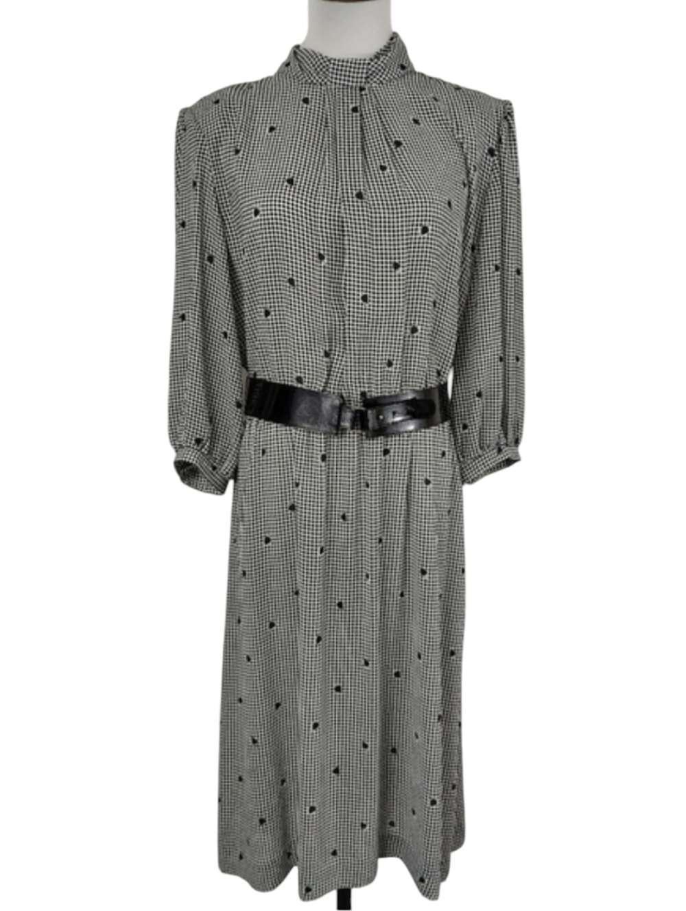 Vintage 80s Emerald St Womens Black And White Checkered Midi Dress Classic